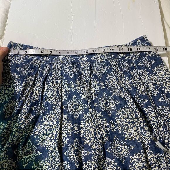 Ann Taylor Loft 100% Cotton damask print Denim jean Chambray Pleated Skirt 12 - Picture 7 of 9